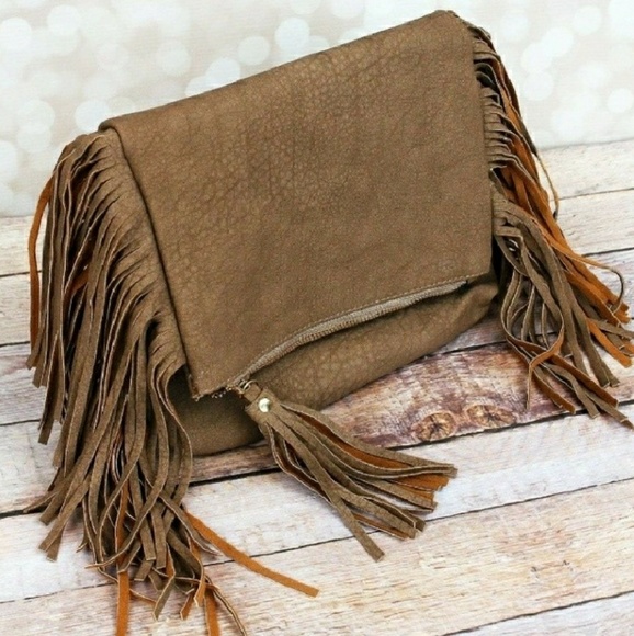 Handbags - Faux Leather Fringe clutch